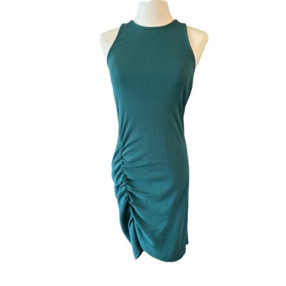 Melrose and Market Teal Bodycon Mini Dress Ribbed Knit Ruched | NWT Size Small - Picture 1 of 6